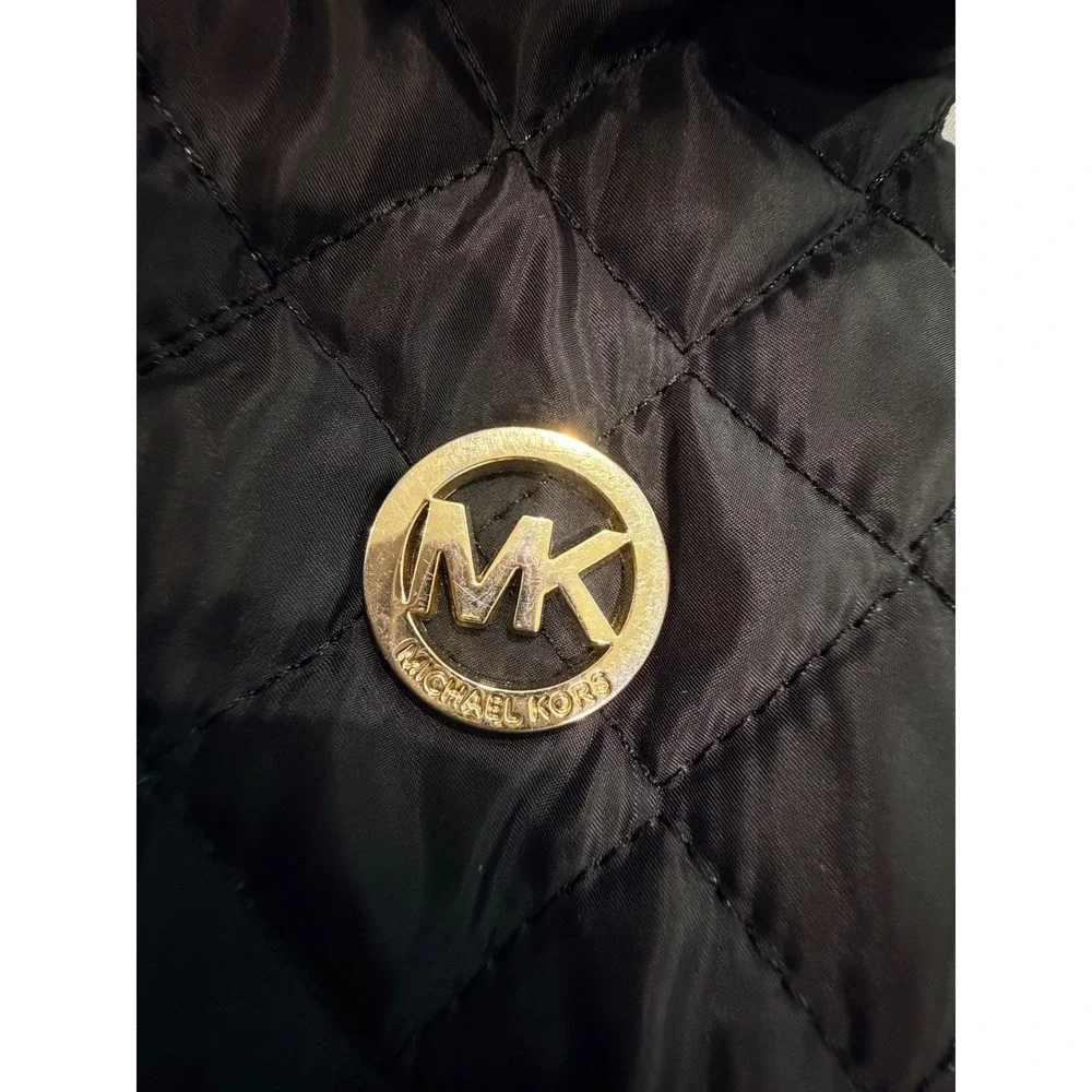 Michael Michael Kors Women's Black Quilted Zip Gold Snap Barn Fall Jacket Large